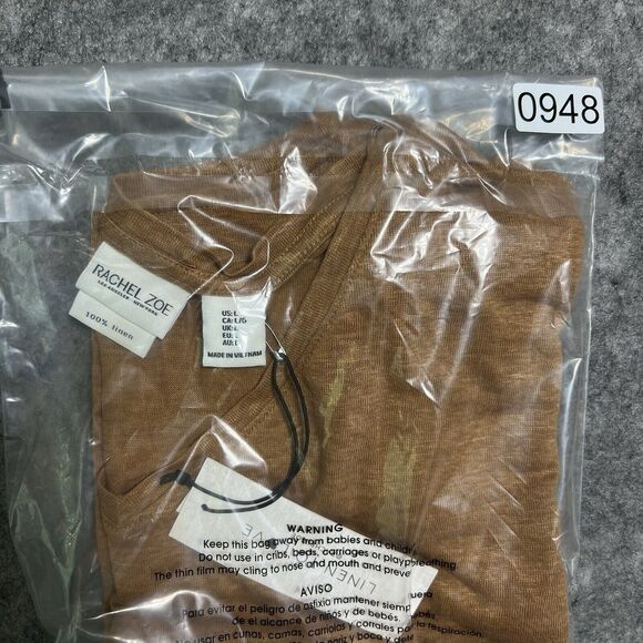 Rachel Zoe 100% Linen V-Neck Tee T-shirt Women's L Rust Brown Shirt NWT - Picture 11 of 11